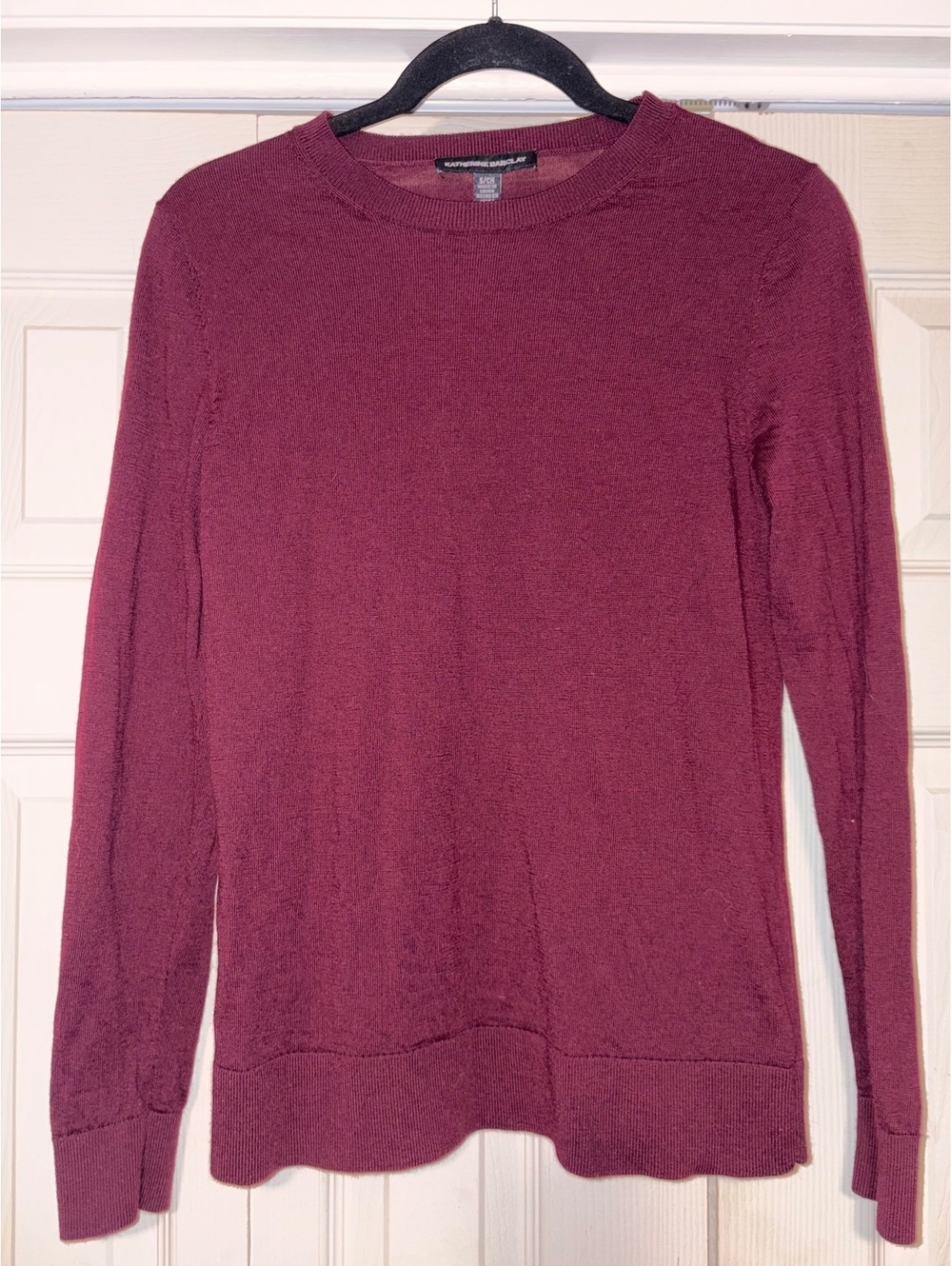 Katherine Barclay 100% Merino Wool Sweater S Burgundy Fine Knit Quiet Luxury